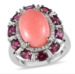 Peruvian Pink Opal and Multi Gemstone Ring Platinum Over Sterling Silver